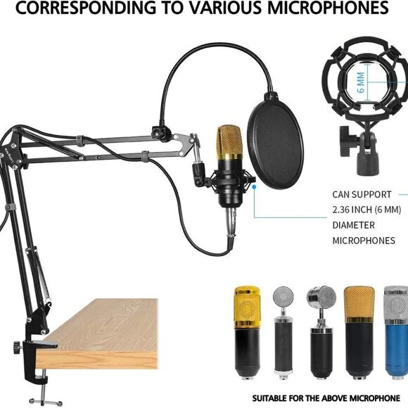 Microphone Stand for Blue Yeti, Boom Arm Scissor Mic Stand with Windscreen - Picture 6 of 6